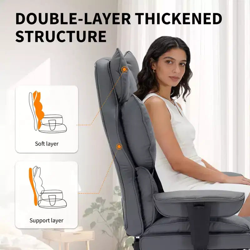 Big and Tall Office Chair w/Footrest, High Back Executive Desk Chair, 155ReclineLumbar Support Pillow, Faux Leather Gaming Chairs for Home