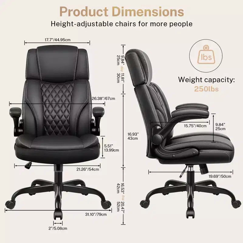 KERDOM Executive Leather Office Chair, Ergonomic Office Chair High Back Lumbar Support with Padded Armrests