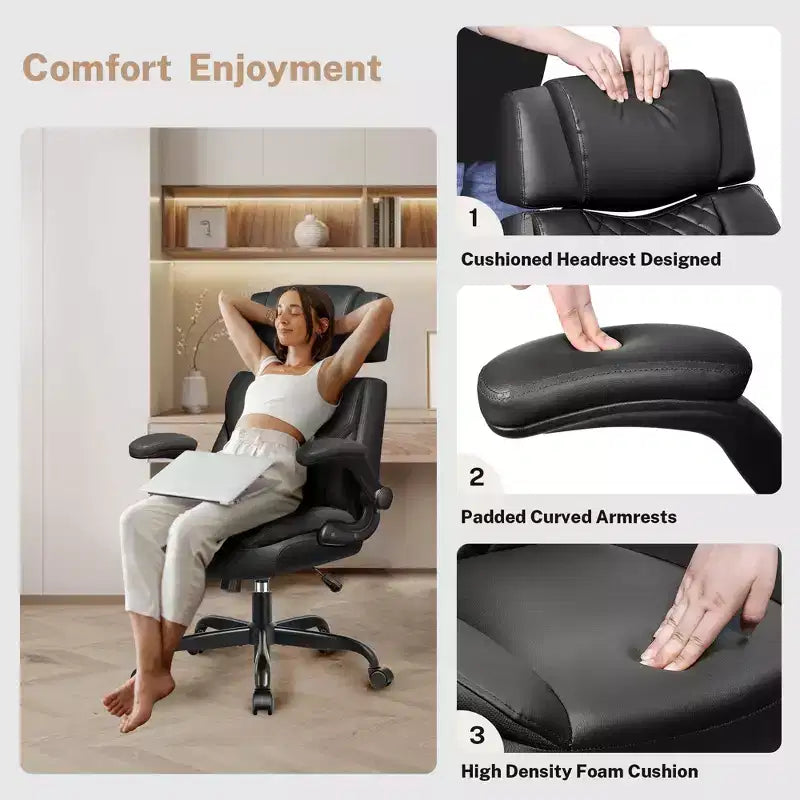 KERDOM Executive Leather Office Chair, Ergonomic Office Chair High Back Lumbar Support with Padded Armrests