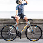 NAYSAYE 27.5 Bicycle 3x8/24 Speeds Hybrid Bike Disc Brakes Aluminum Frame Junior Senior for Men and Women City Cycling, 67.32*14.56*39.37