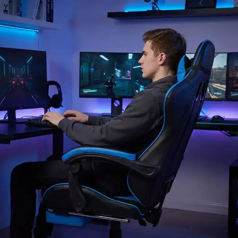 Gaming Chair with Footrest, Ergonomic Computer Chair with Headrest & Lumbar Support, Breathable Height Adjustable Game Chair for Home&Office