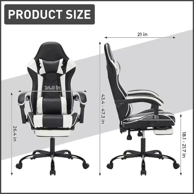 Gaming Chair with Footrest, Ergonomic Computer Chair with Headrest & Lumbar Support, Breathable Height Adjustable Game Chair for Home&Office