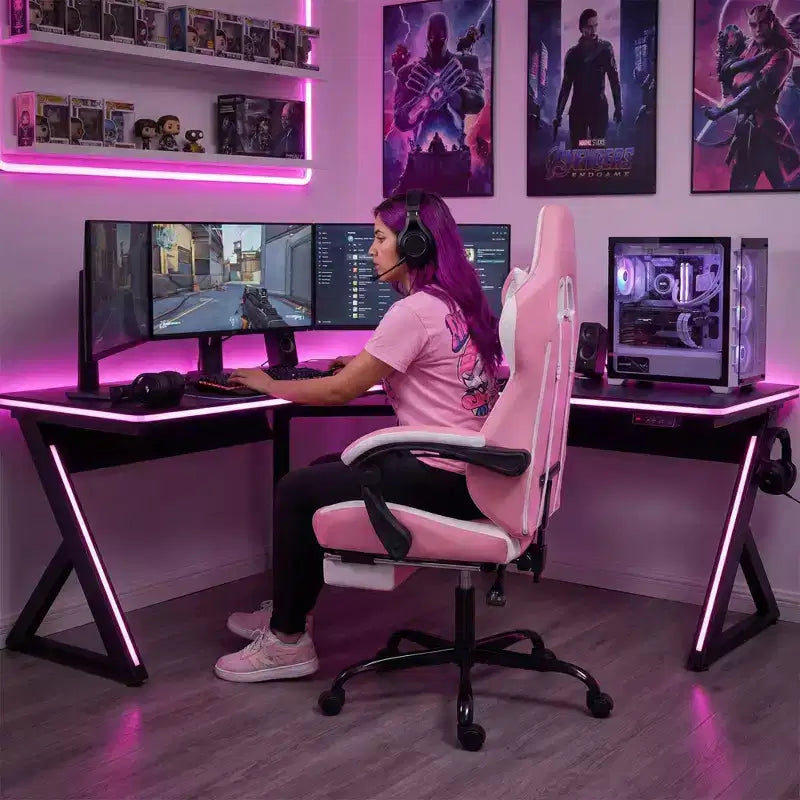 LauKingdom Gaming Chair with Footrest, Ergonomic High-Back Gamer Chair, Adjustable Headrest & Lumbar, PU Leather Racing Style for Office & Home