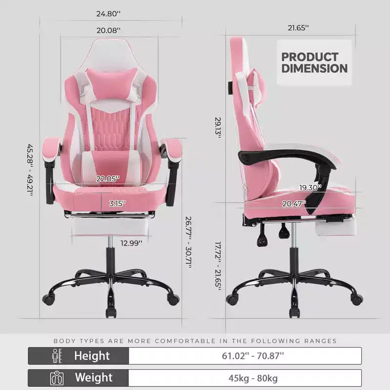 LauKingdom Gaming Chair with Footrest, Ergonomic High-Back Gamer Chair, Adjustable Headrest & Lumbar, PU Leather Racing Style for Office & Home