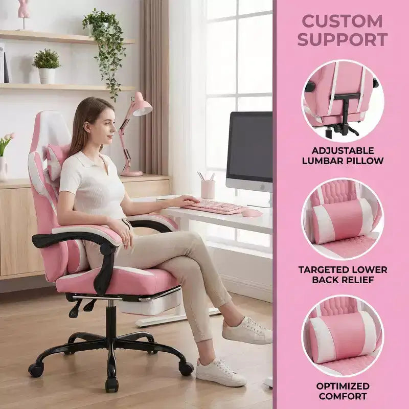 LauKingdom Gaming Chair with Footrest, Ergonomic High-Back Gamer Chair, Adjustable Headrest & Lumbar, PU Leather Racing Style for Office & Home