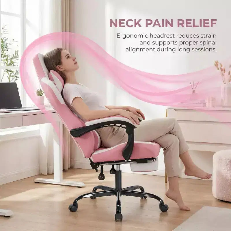 LauKingdom Gaming Chair with Footrest, Ergonomic High-Back Gamer Chair, Adjustable Headrest & Lumbar, PU Leather Racing Style for Office & Home
