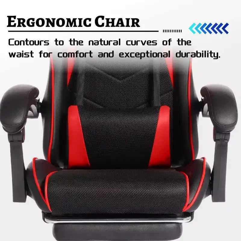 PU Gaming Chair with Reclining Backrest and Retractable Footrest, High Back Swivel Computer Desk Chair for Gamers & Home Office-Panipeachy