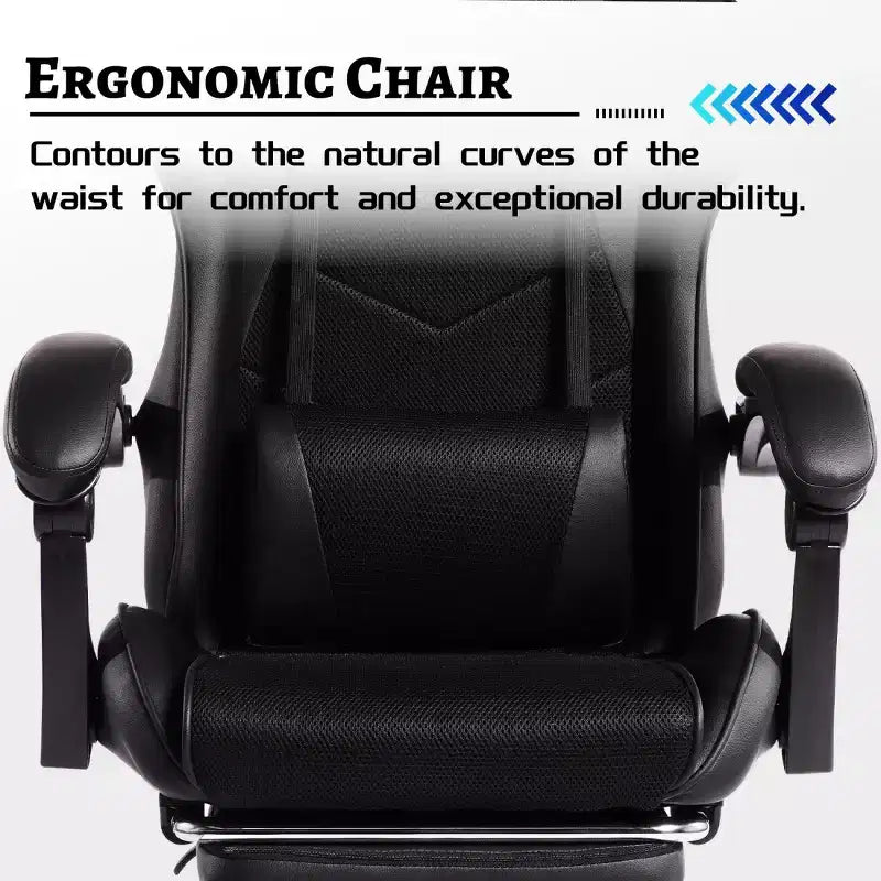 PU Gaming Chair with Reclining Backrest and Retractable Footrest, High Back Swivel Computer Desk Chair for Gamers & Home Office-Panipeachy