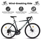NAYSAYE 700C Road Bike 16 Speed Lightweight Aluminum Frame Bicycle with Dual Disc Brakes for Men and Women, 68*18*37.5