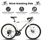 NAYSAYE 700C Road Bike 16 Speed Lightweight Aluminum Frame Bicycle with Dual Disc Brakes for Men and Women, 68*18*37.5