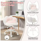 Vanity Chair with Cat Back, Height Adjustable Swivel Chair, Cute Teddy Fabric Rolling Desk Chair for Bedroom Office