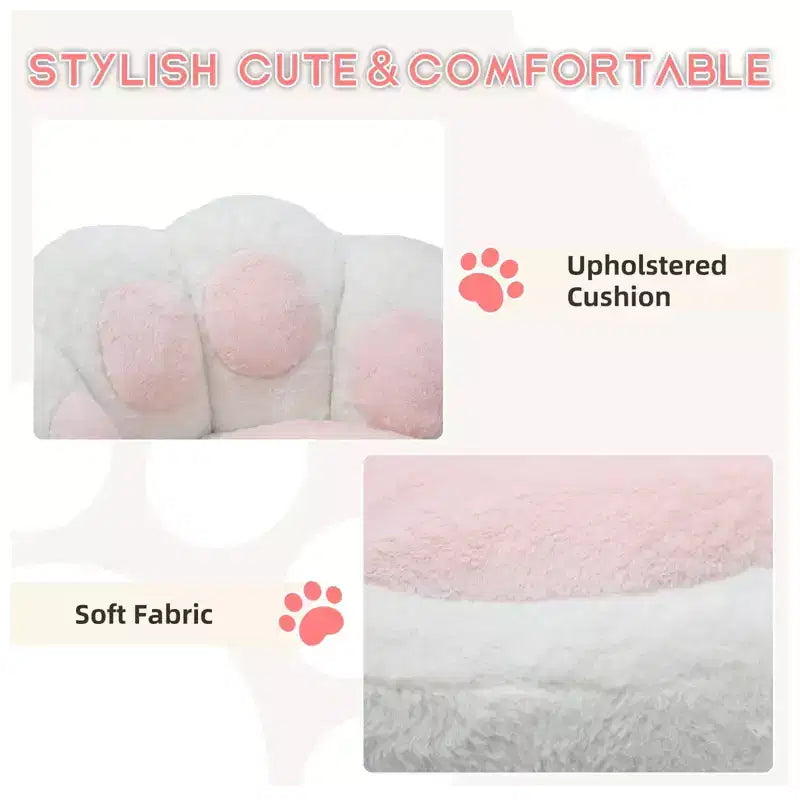 Vanity Chair with Cat Back, Height Adjustable Swivel Chair, Cute Teddy Fabric Rolling Desk Chair for Bedroom Office