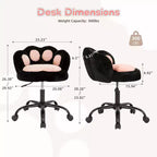 Vanity Chair with Cat Back, Height Adjustable Swivel Chair, Cute Teddy Fabric Rolling Desk Chair for Bedroom Office
