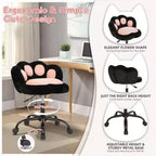 Vanity Chair with Cat Back, Height Adjustable Swivel Chair, Cute Teddy Fabric Rolling Desk Chair for Bedroom Office