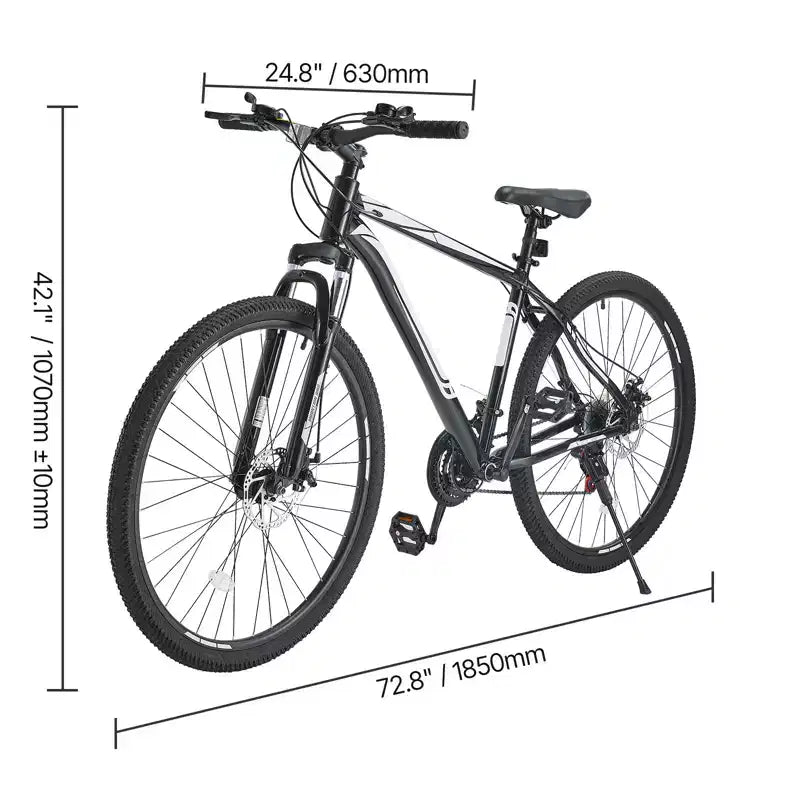 NAYSAYE 29 Inch Mountain Bike with 21 Speeds Front Suspension Dual Disc Brakes for Outdoor Trail Riding Adventure, White Black, 56.3*8.66*30.71