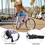 NAYSAYE 7-Speed Beach Cruiser Bike Steel Frame Alloy Wheels V-Brakes for Men Women Leisure, Purple,White, 67.8*42.51*28.74
