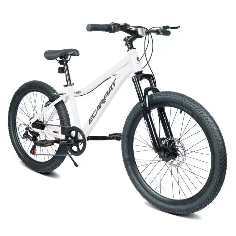 NAYSAYE 24 Inch Youth Mountain Bike with 7 Speeds Front Suspension Disc Brakes for Boys Girls Outdoor Cycling, White, 51.5*8*26.37