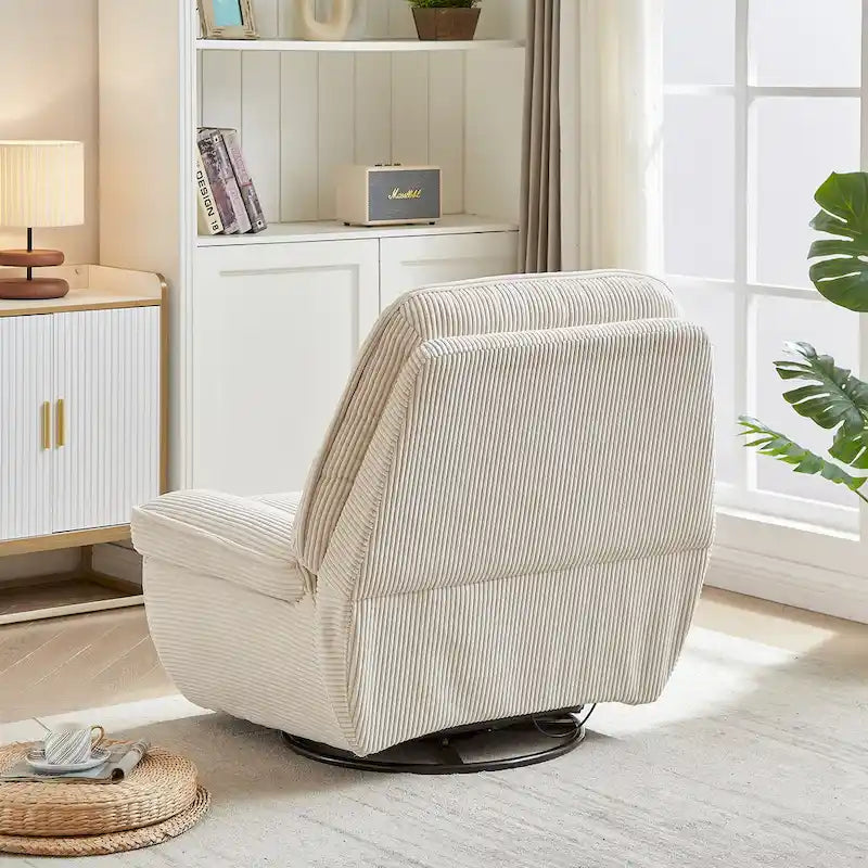 Corduroy Swivel Glider Recliner, Footrest for Living Room
