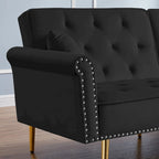 Velvet Tufted Sofa Couch with 2 Pillows and Nailhead Trim