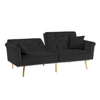 Velvet Tufted Sofa Couch with 2 Pillows and Nailhead Trim