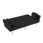 Velvet Tufted Sofa Couch with 2 Pillows and Nailhead Trim