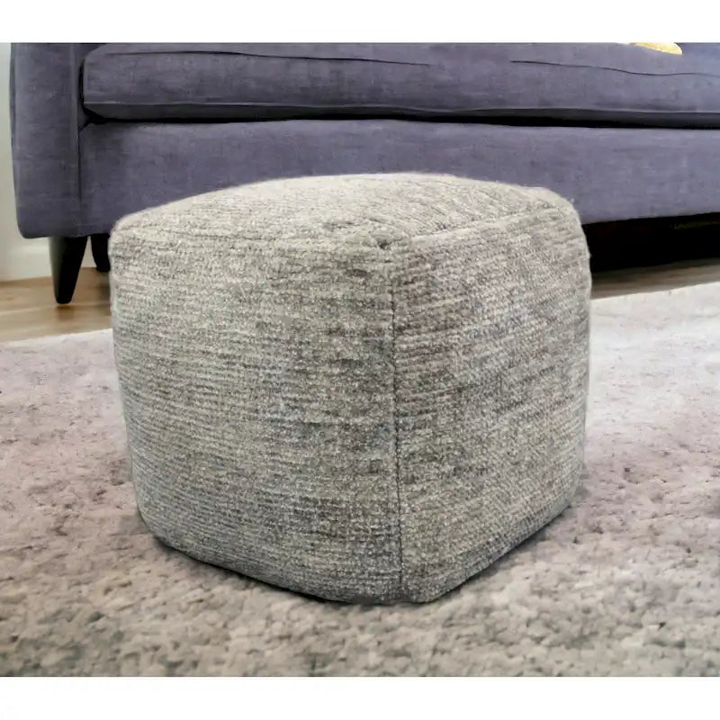 18 Gray Wool Cube Pouf Ottoman