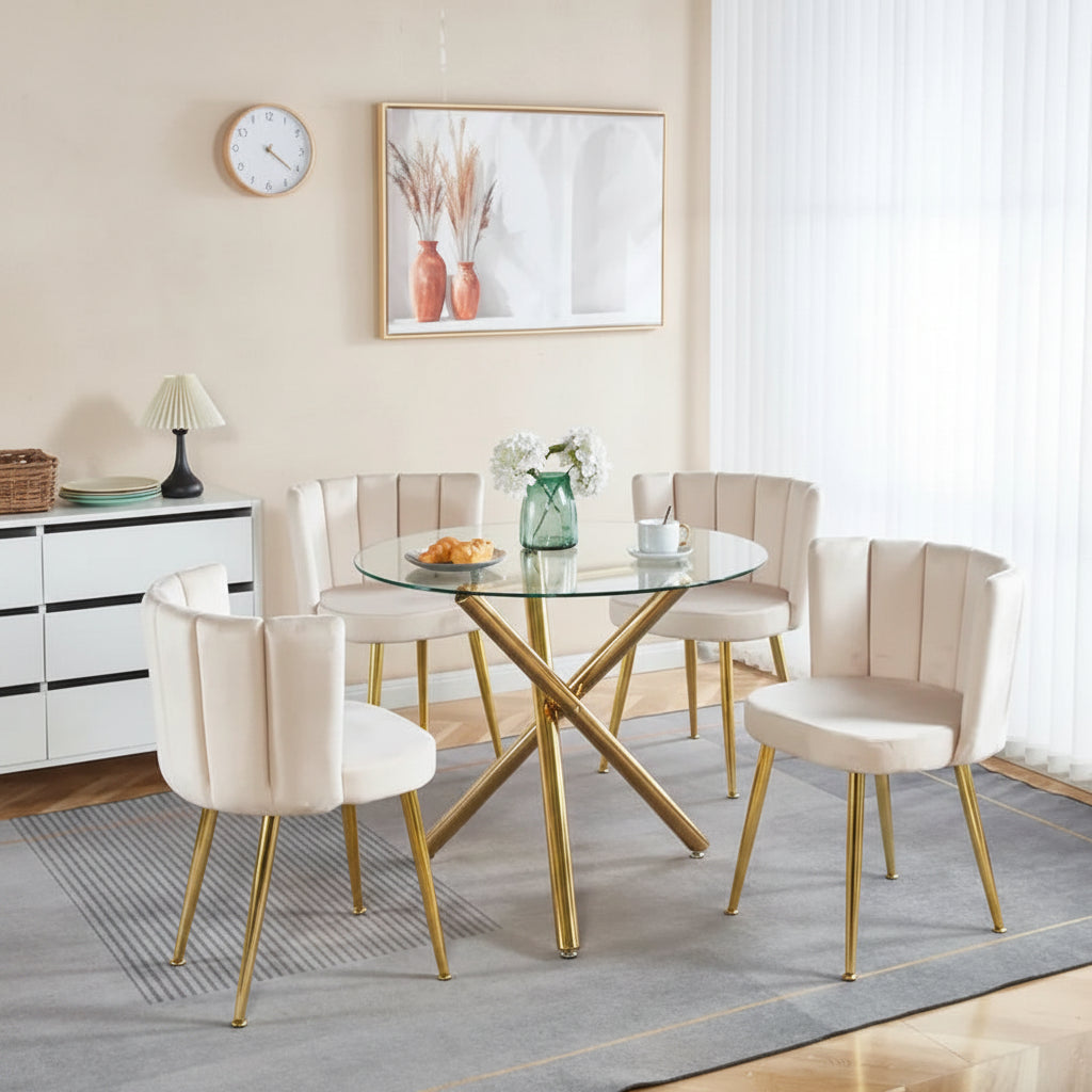 Velvet Dining Chairs with Gold Legs (Set of 2)