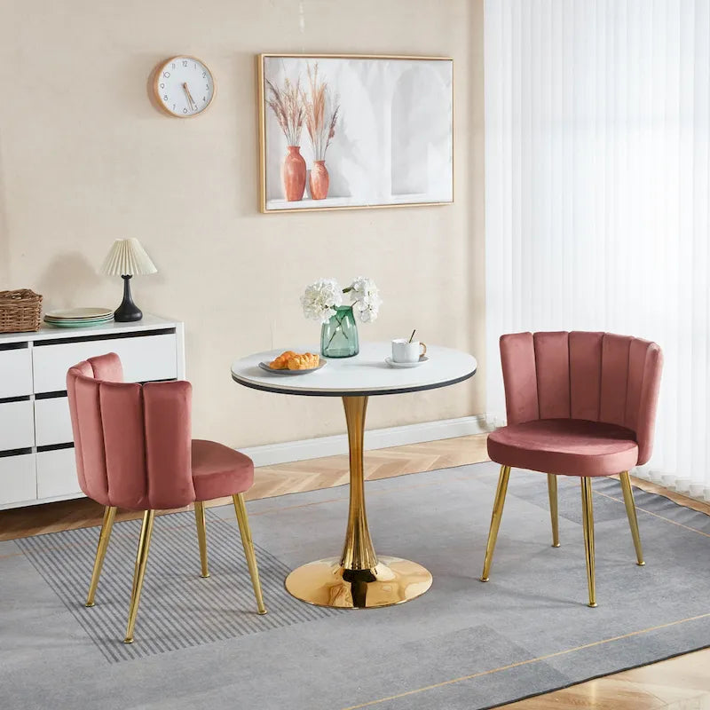 Velvet Dining Chairs with Gold Legs (Set of 2)