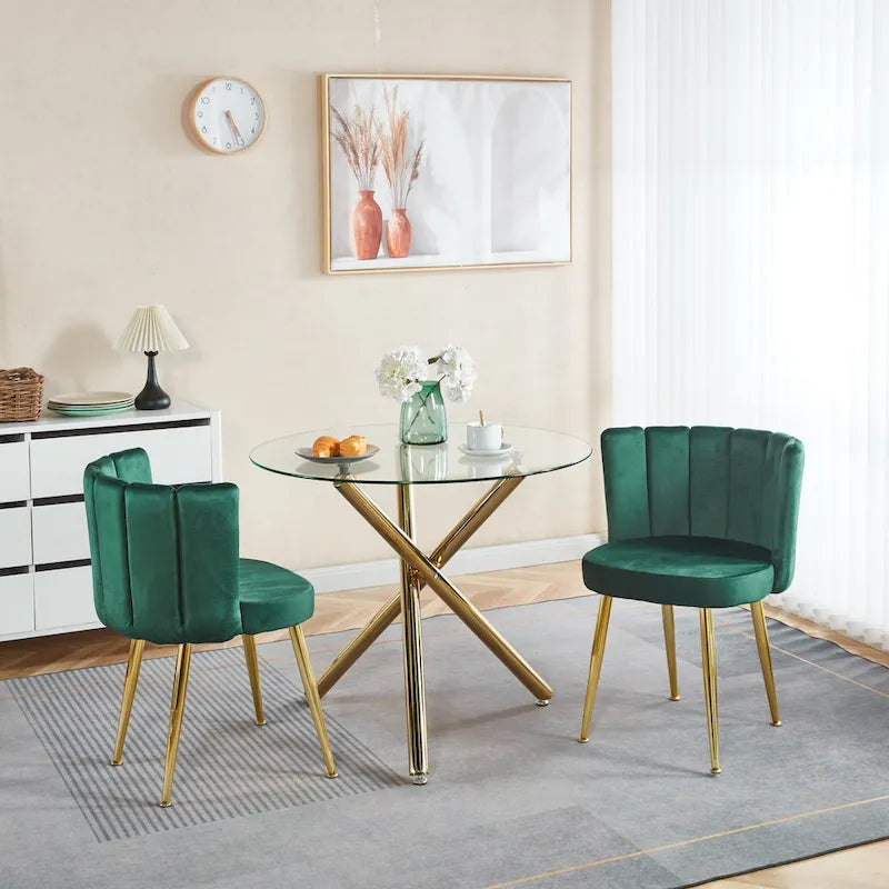 Velvet Dining Chairs with Gold Legs (Set of 2)