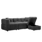 Sectional Sofa, L-Shape Couch with Movable Storage Ottoman 2 USB Ports and 2 Pillows Upholstered Tufted Couch for Living Room