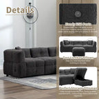 Sectional Sofa, L-Shape Couch with Movable Storage Ottoman 2 USB Ports and 2 Pillows Upholstered Tufted Couch for Living Room