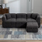 Sectional Sofa, L-Shape Couch with Movable Storage Ottoman 2 USB Ports and 2 Pillows Upholstered Tufted Couch for Living Room