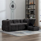 Sectional Sofa, L-Shape Couch with Movable Storage Ottoman 2 USB Ports and 2 Pillows Upholstered Tufted Couch for Living Room