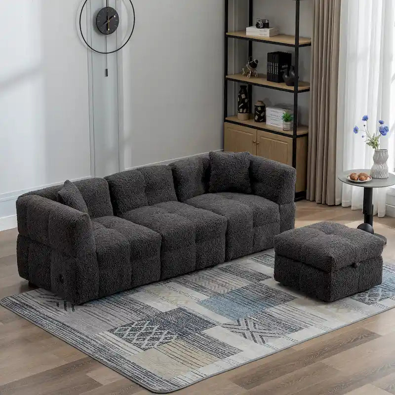 Sectional Sofa, L-Shape Couch with Movable Storage Ottoman 2 USB Ports and 2 Pillows Upholstered Tufted Couch for Living Room