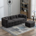 Sectional Sofa, L-Shape Couch with Movable Storage Ottoman 2 USB Ports and 2 Pillows Upholstered Tufted Couch for Living Room