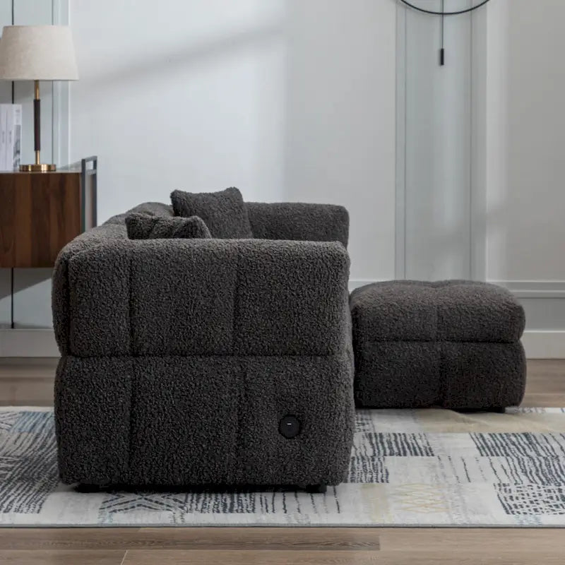 Sectional Sofa, L-Shape Couch with Movable Storage Ottoman 2 USB Ports and 2 Pillows Upholstered Tufted Couch for Living Room
