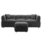 Sectional Sofa, L-Shape Couch with Movable Storage Ottoman 2 USB Ports and 2 Pillows Upholstered Tufted Couch for Living Room