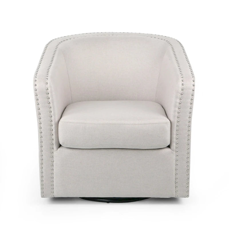 Swivel Accent Chair, Classic Round Barrel Style, Wheat Beige Fabric