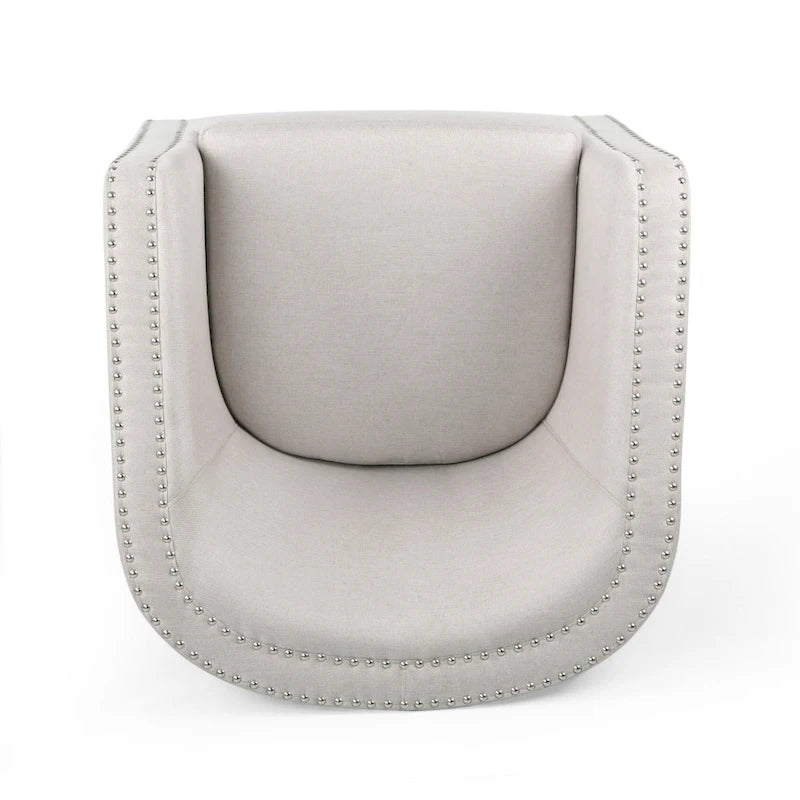 Swivel Accent Chair, Classic Round Barrel Style, Wheat Beige Fabric