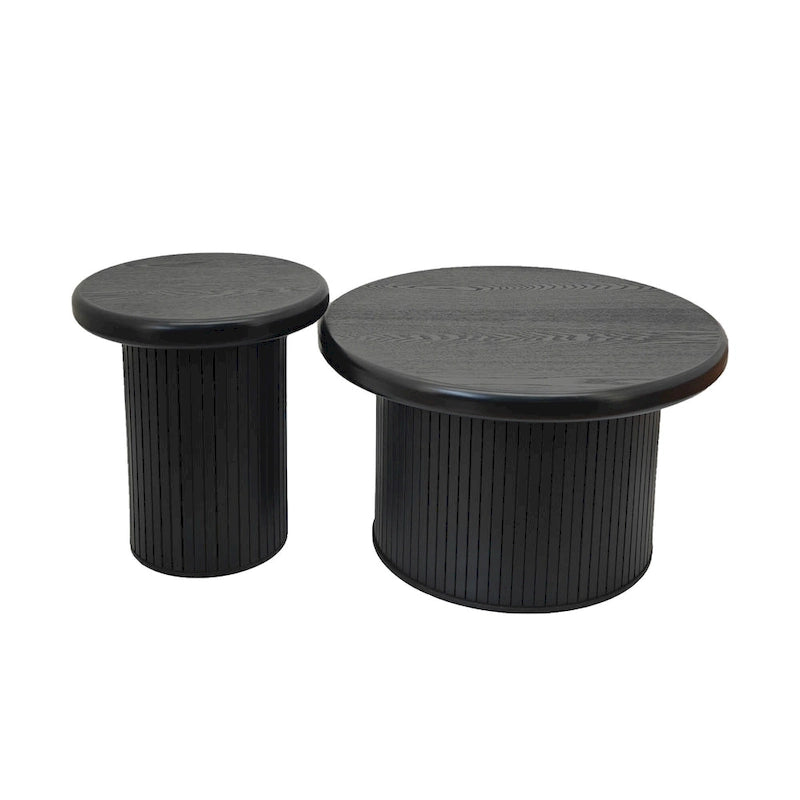 Modern Round Coffee Table Set Double Table Coffee Table with Fluted Table Leg, for Living Room