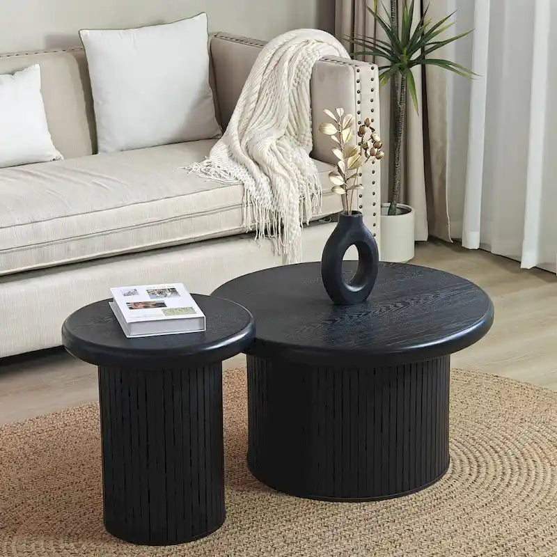 Modern Round Coffee Table Set Double Table Coffee Table with Fluted Table Leg, for Living Room