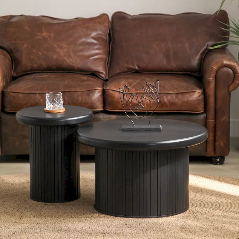 Modern Round Coffee Table Set Double Table Coffee Table with Fluted Table Leg, for Living Room