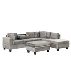 Modern L-Shape Sectional Sofa with Storage Ottoman, Reversible Chaise, Two Pillows, and Cup Holder