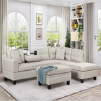 Modern L-Shape Sectional Sofa with Storage Ottoman, Reversible Chaise, Two Pillows, and Cup Holder