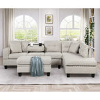 Modern L-Shape Sectional Sofa with Storage Ottoman, Reversible Chaise, Two Pillows, and Cup Holder