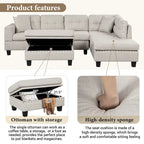 Modern L-Shape Sectional Sofa with Storage Ottoman, Reversible Chaise, Two Pillows, and Cup Holder