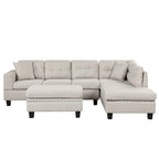 Modern L-Shape Sectional Sofa with Storage Ottoman, Reversible Chaise, Two Pillows, and Cup Holder
