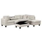 Modern L-Shape Sectional Sofa with Storage Ottoman, Reversible Chaise, Two Pillows, and Cup Holder