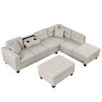 Modern L-Shape Sectional Sofa with Storage Ottoman, Reversible Chaise, Two Pillows, and Cup Holder