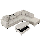 Modern L-Shape Sectional Sofa with Storage Ottoman, Reversible Chaise, Two Pillows, and Cup Holder